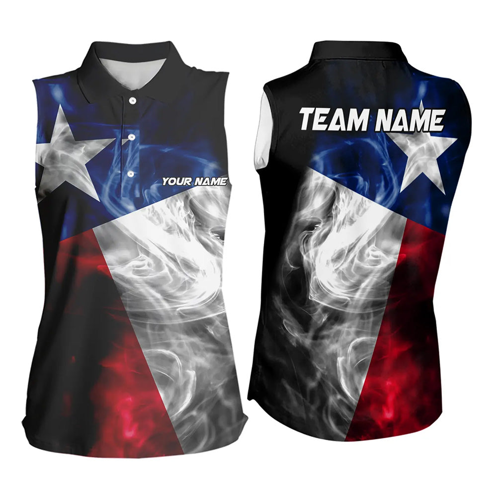 Smoke Texas Flag Black Bowling Sleeveless Polo shirt Custom patriotic Team bowling jersey NQS9631