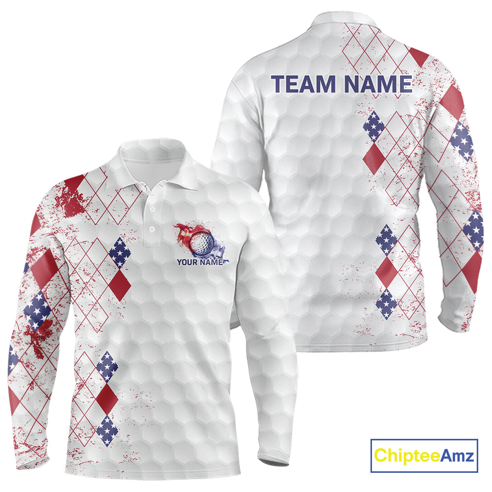 Red, White and Blue argyle American Flag Mens golf polo shirt custom patriotic golf apparel for men NQS9814