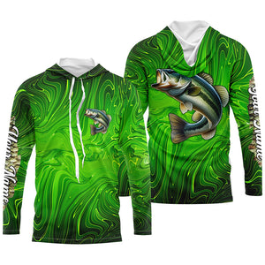 Bass fishing green camo customize name performance long sleeves Fishing shirts for men, women, kid NQS6061