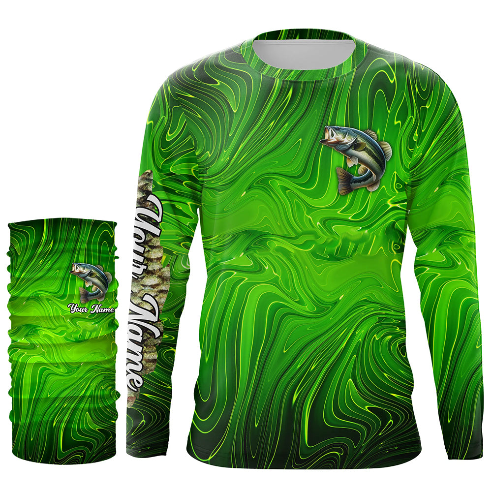 Bass fishing green camo customize name performance long sleeves Fishing shirts for men, women, kid NQS6061
