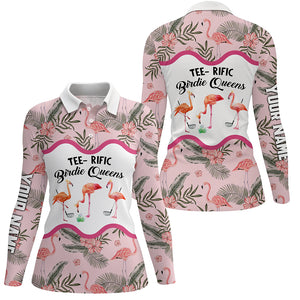 Funny pink flamingo shirt womens golf polo custom name tee-rific birdie queens Flamingo pattern golf NQS6066