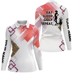 Funny Pink Leopard pattern White Women golf polo shirts custom Eat sleep golf repeat women golf attire NQS8408