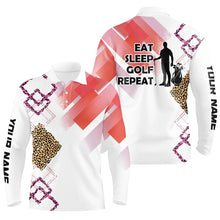 Load image into Gallery viewer, Funny Pink Leopard pattern White Men golf polo shirts custom Eat sleep golf repeat mens golf apparel NQS8408