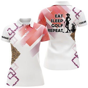 Funny Pink Leopard pattern White matching golf polo shirts for couples custom Eat sleep golf repeat NQS8408