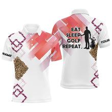 Load image into Gallery viewer, Funny Pink Leopard pattern White Men golf polo shirts custom Eat sleep golf repeat mens golf apparel NQS8408