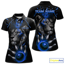 Load image into Gallery viewer, Custom Black and Blue Lion Bowling Polo, Quarter Zip shirts for Women, Lion Team Bowling Jerseys NQS10585