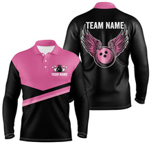 Load image into Gallery viewer, Black and pink Mens bowling polo shirts Custom Team bowling jerseys, gift for bowlers NQS7407