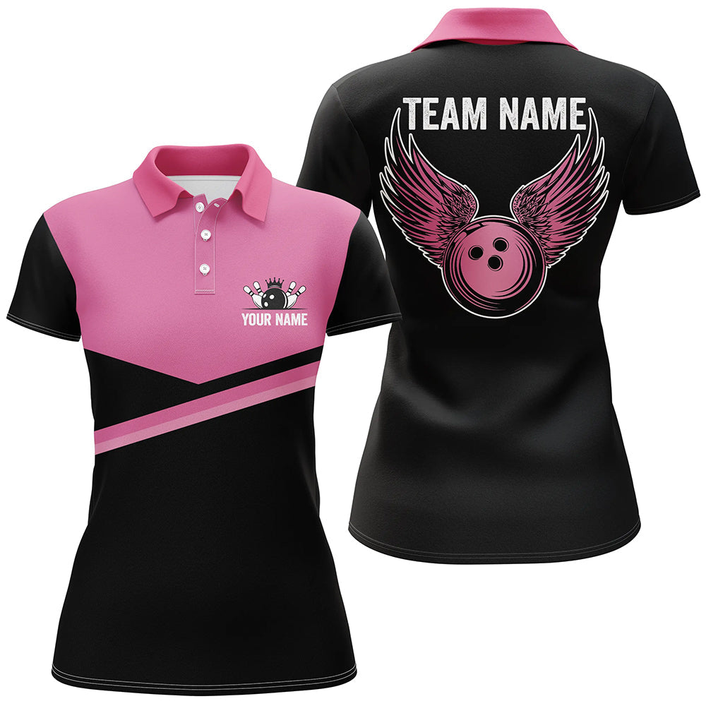 Black and pink Women bowling polo shirts Custom Team bowling jerseys, gift for bowlers NQS7407