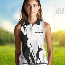 Load image into Gallery viewer, Women Sleeveless golf polo shirts custom white and black golf tops for ladies, best golf gifts NQS10061