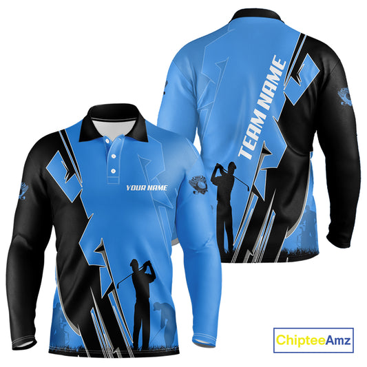 Mens golf polo shirts custom blue and black golf tops for men, best golf gifts NQS10062