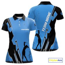 Load image into Gallery viewer, Women golf polo shirts custom blue and black golf tops for ladies, best golf gifts NQS10062
