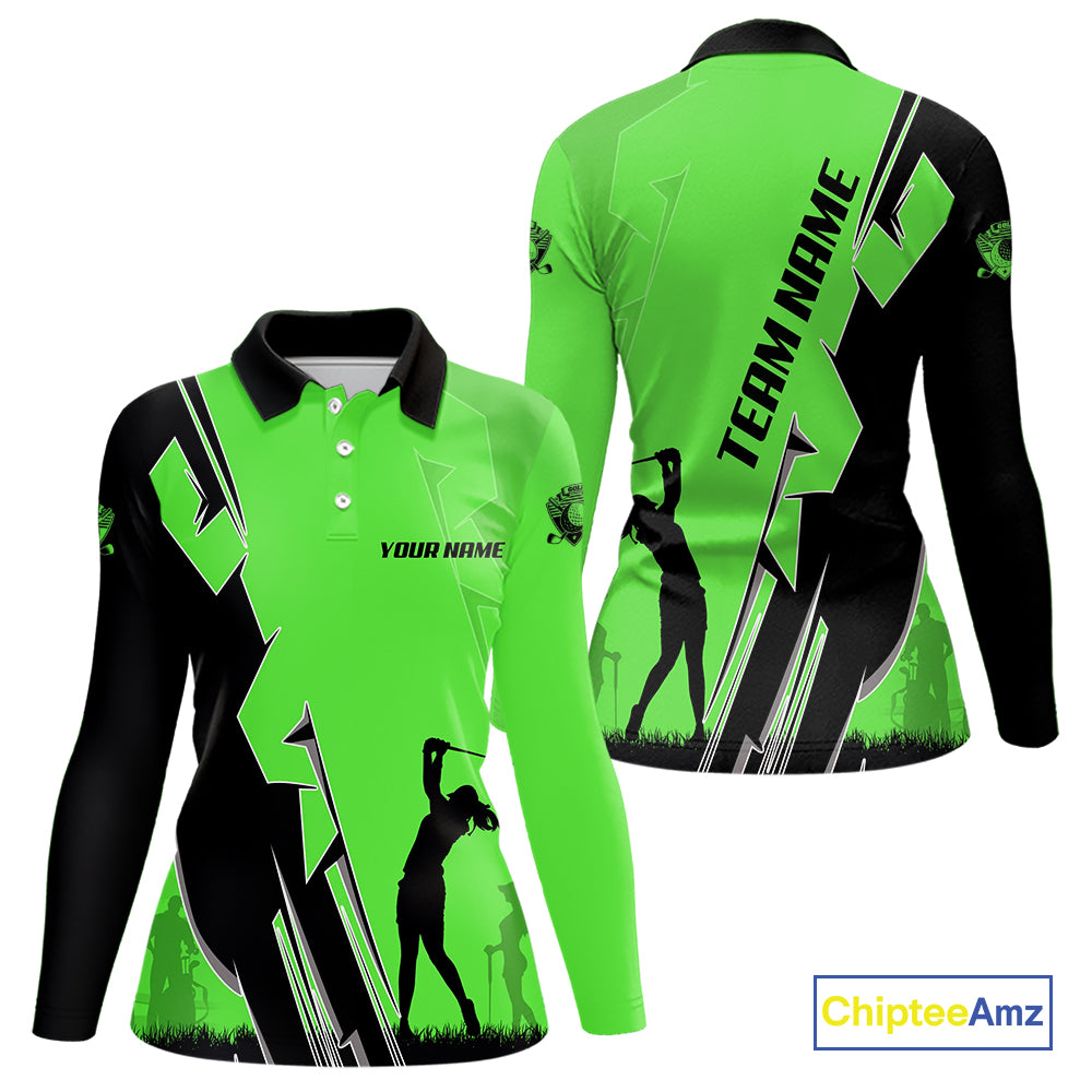 Women golf polo shirts custom green and black golf tops for ladies, best golf gifts NQS10063