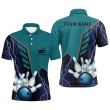 Load image into Gallery viewer, Blue lightning Men&#39;s Bowling polo Shirt Custom Name mens Bowlers Jersey, team bowling gifts NQS5868