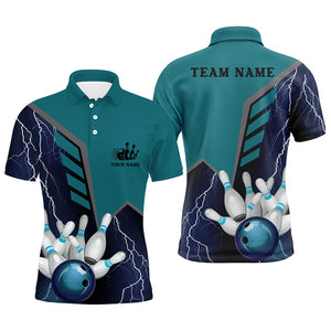 Blue lightning Men's Bowling polo Shirt Custom Name mens Bowlers Jersey, team bowling gifts NQS5868