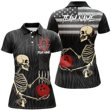 Load image into Gallery viewer, Black American Flag Skull Bowling Camo Custom Bowling Shirts For Women Bowling Team League Jerseys NQS8419
