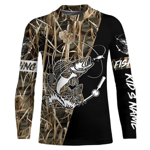 Walleye Fishing tattoo camo black version custom name performance fishing shirts NQS923