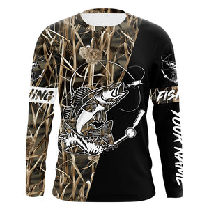 Walleye Fishing tattoo camo black version custom name performance fishing shirts NQS923