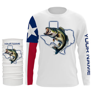 Texas Bass Fishing Texas Flag patriotic UV protection customize name long sleeves fishing shirts NQS2326