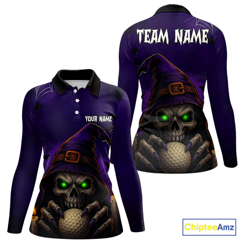 Funny Purple Skull Halloween Women golf polo shirts Custom Halloween team ladies golf wear NQS10804