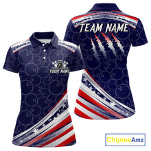Load image into Gallery viewer, American Flag Camo Bowling Shirts For Women Custom patriotic Bowling Team Polo, 1/4 zip Jersey | Navy NQS11180