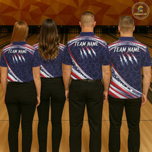 Load image into Gallery viewer, American Flag Camo Bowling Shirts For Women Custom patriotic Bowling Team Polo, 1/4 zip Jersey | Navy NQS11180