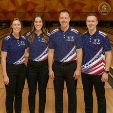 Load image into Gallery viewer, American Flag Camo Bowling Shirts For Women Custom patriotic Bowling Team Polo, 1/4 zip Jersey | Navy NQS11180