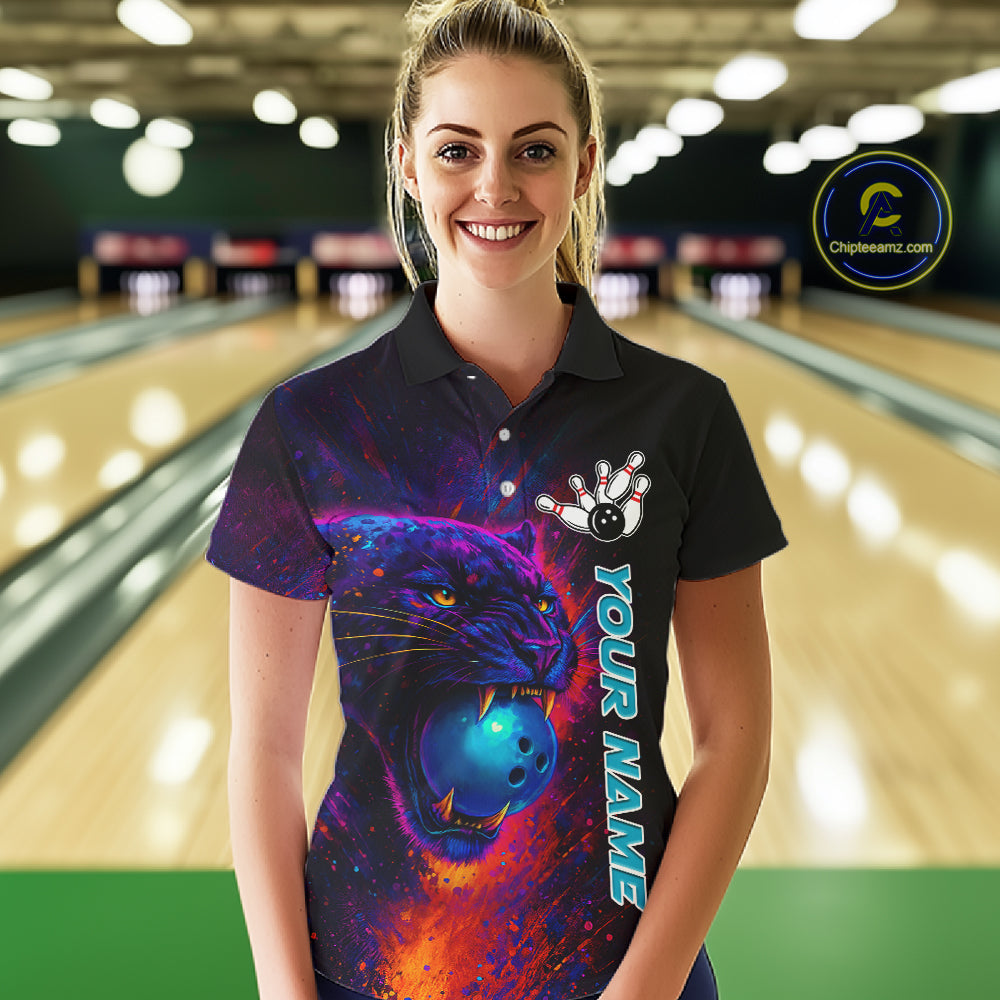 Colorful Panther Bowling Jerseys Bowling Shirt for Women Custom Bowling Team shirts for bowlers NQS11186