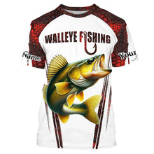 Load image into Gallery viewer, Walleye fishing red camo Custom Funny Fishing Shirts UV Protection Gift For Fisherman NQS5128
