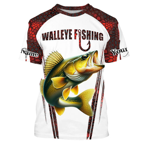 Walleye fishing red camo Custom Funny Fishing Shirts UV Protection Gift For Fisherman NQS5128