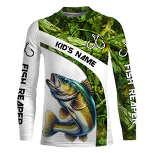 Load image into Gallery viewer, Walleye fishing Green Camo UV protection Custom long sleeve fishing shirts, Walleye tournament jerseys NQS5131