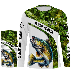 Walleye fishing Green Camo UV protection Custom long sleeve fishing shirts, Walleye tournament jerseys NQS5131