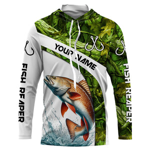 Redfish fishing Green Camo UV protection Custom long sleeve fishing shirts, Red drum tournament jersey NQS5132