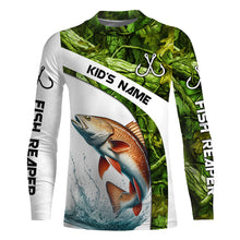 Load image into Gallery viewer, Redfish fishing Green Camo UV protection Custom long sleeve fishing shirts, Red drum tournament jersey NQS5132