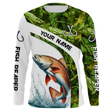 Load image into Gallery viewer, Redfish fishing Green Camo UV protection Custom long sleeve fishing shirts, Red drum tournament jersey NQS5132