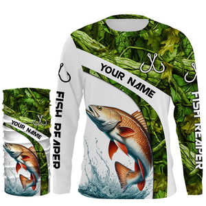 Redfish fishing Green Camo UV protection Custom long sleeve fishing shirts, Red drum tournament jersey NQS5132