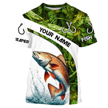 Load image into Gallery viewer, Redfish fishing Green Camo UV protection Custom long sleeve fishing shirts, Red drum tournament jersey NQS5132