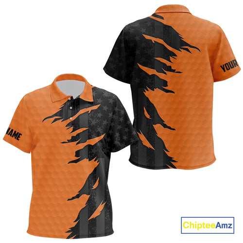 Personalized Kid golf polo shirts custom orange golf ball skin black American flag Kid golf apparel NQS10070