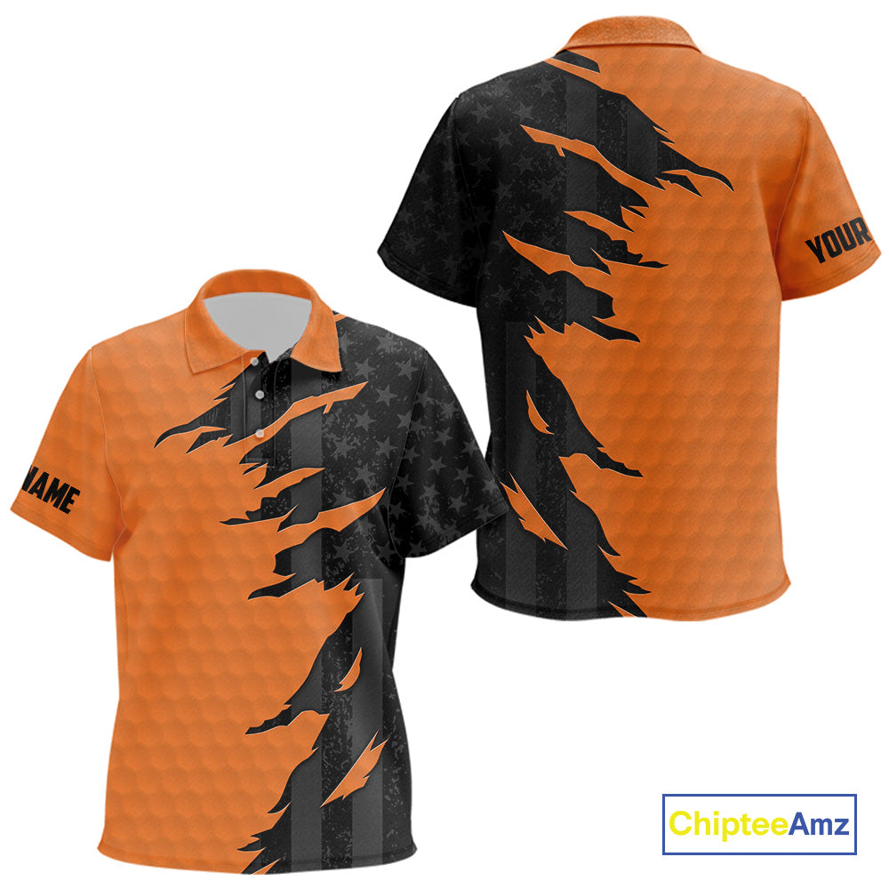 Personalized Kid golf polo shirts custom orange golf ball skin black American flag Kid golf apparel NQS10070