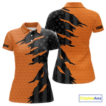 Load image into Gallery viewer, Personalized Women golf polo shirt custom orange golf ball black American flag ladies golf apparel NQS10070
