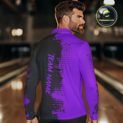 Black and Purple Bowling Polo, Quarter Zip shirts for Men Custom Bowling Team Jerseys NQS10221