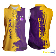 Load image into Gallery viewer, Yellow and Purple Bowling sleeveless polo shirt for Women Custom Bowling Team Jerseys NQS10222
