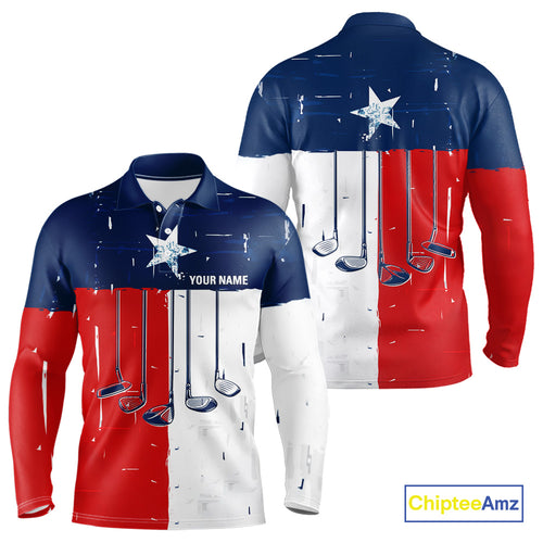 Texas Flag Golf Clubs Mens Golf polo shirt Custom patriotic Mens golf top, personalized golf gifts NQS10381
