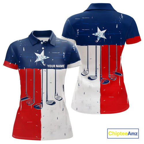 Texas Flag Golf Clubs Women Golf polo shirt Custom patriotic ladies golf top, personalized golf gifts NQS10381