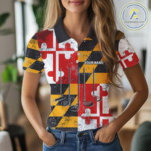 Load image into Gallery viewer, Maryland Flag Golf Clubs Women polo shirt Custom patriotic ladies golf top, personalized golf gifts NQS10382