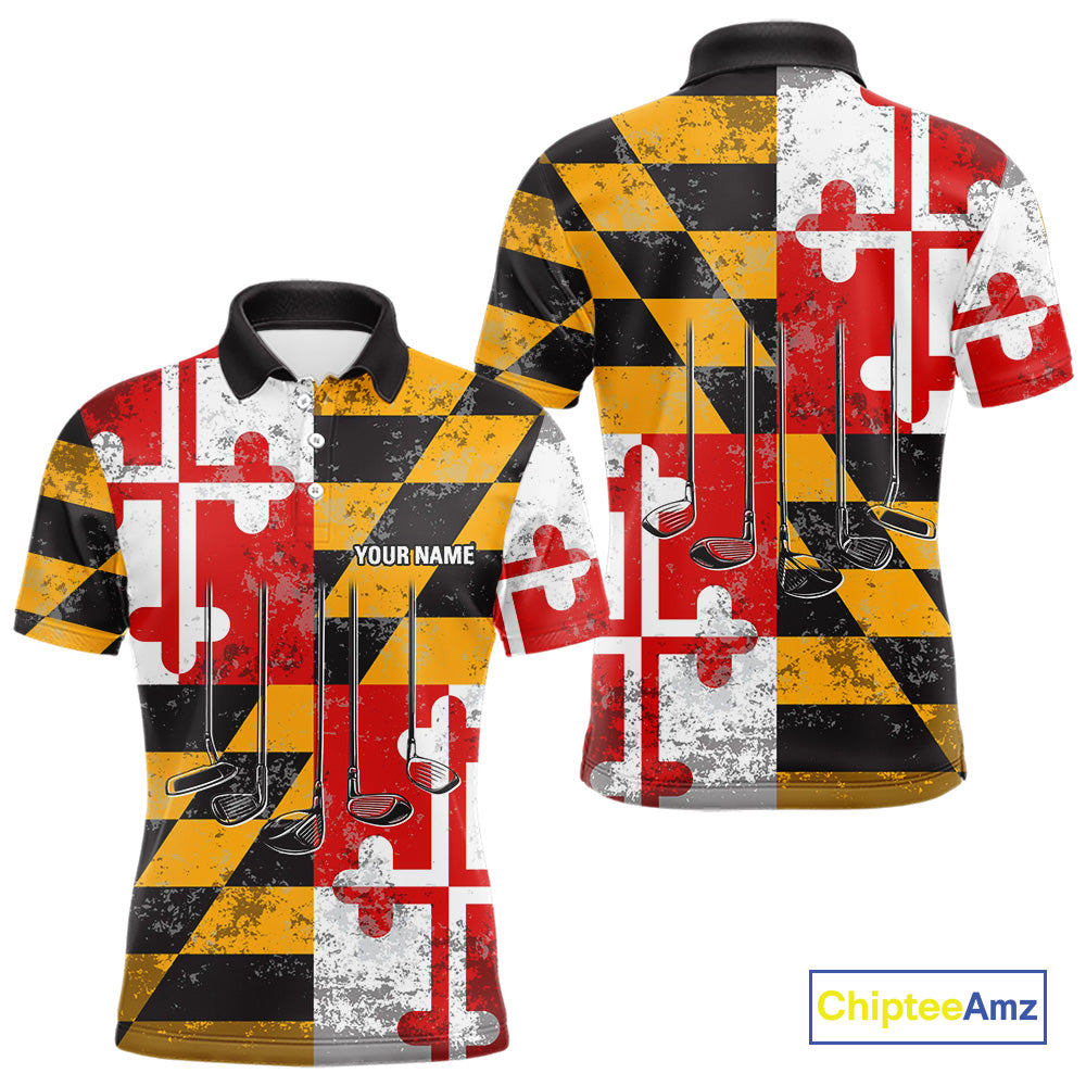 Maryland Flag Golf Clubs Mens Golf polo shirt Custom patriotic Mens golf top, personalized golf gifts NQS10382