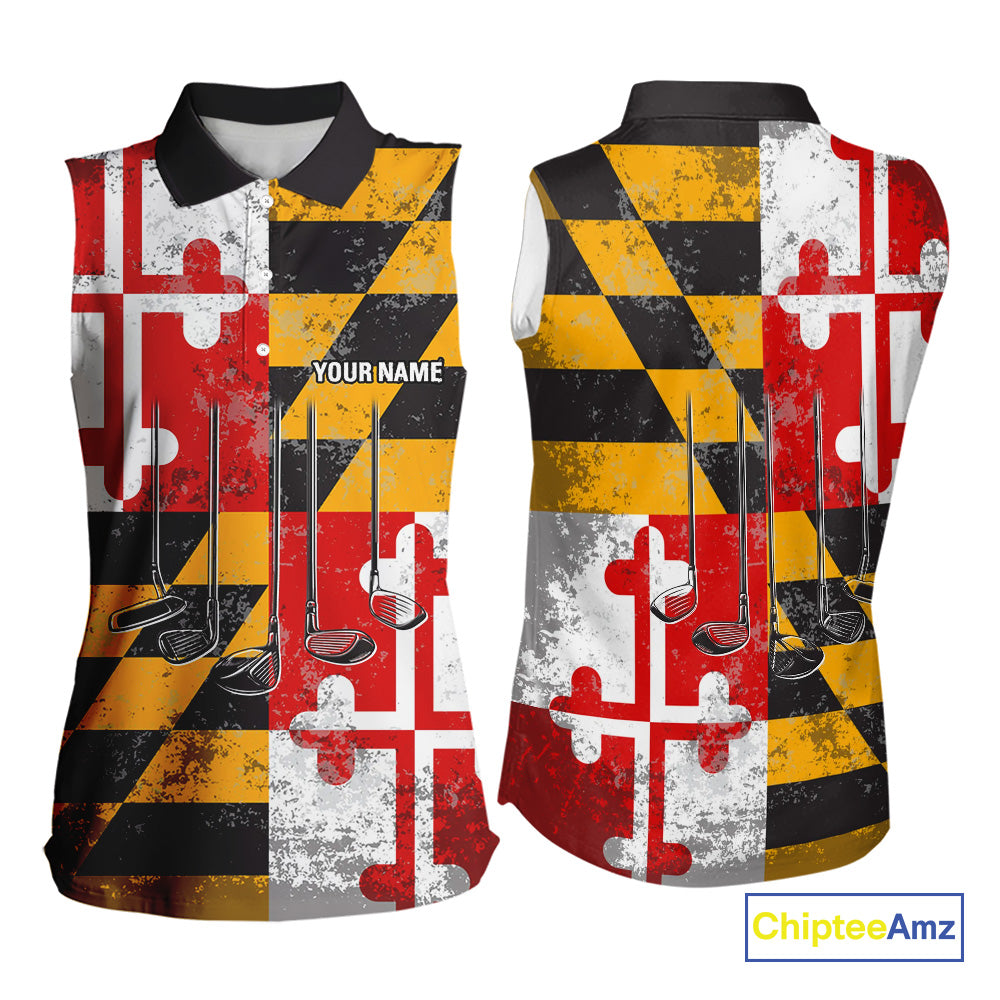 Maryland Flag Golf Clubs sleeveless polo shirt Custom patriotic golf top, personalized golf gifts NQS10382