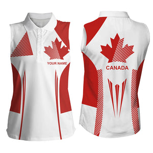 Personalized white and red Canada flag Sleeveless golf polos shirt, patriotic gifts for golf lover NQS8620