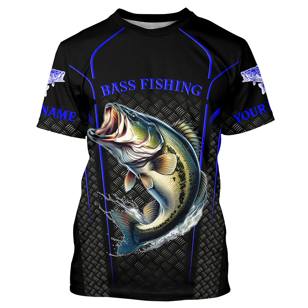 Blue Black Bass fishing shirts custom UV protection long sleeve fishing shirt, Bass tournament jerseys NQS5146