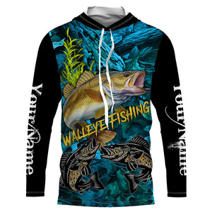 Blue camo walleye fishing custom UV protection long sleeve fishing shirts, walleye tournament jerseys NQS5144