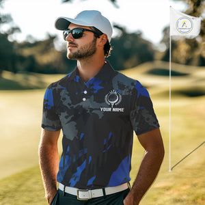 Black and Blue Camo pattern Mens Golf Polo Shirts custom mens golf tops, cool golf gifts NQS9826